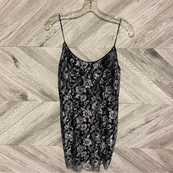 Pamela Dennis NYC | Vintage Lace Silk Dress Silver And Black Size 8 - Picture 4 of 11